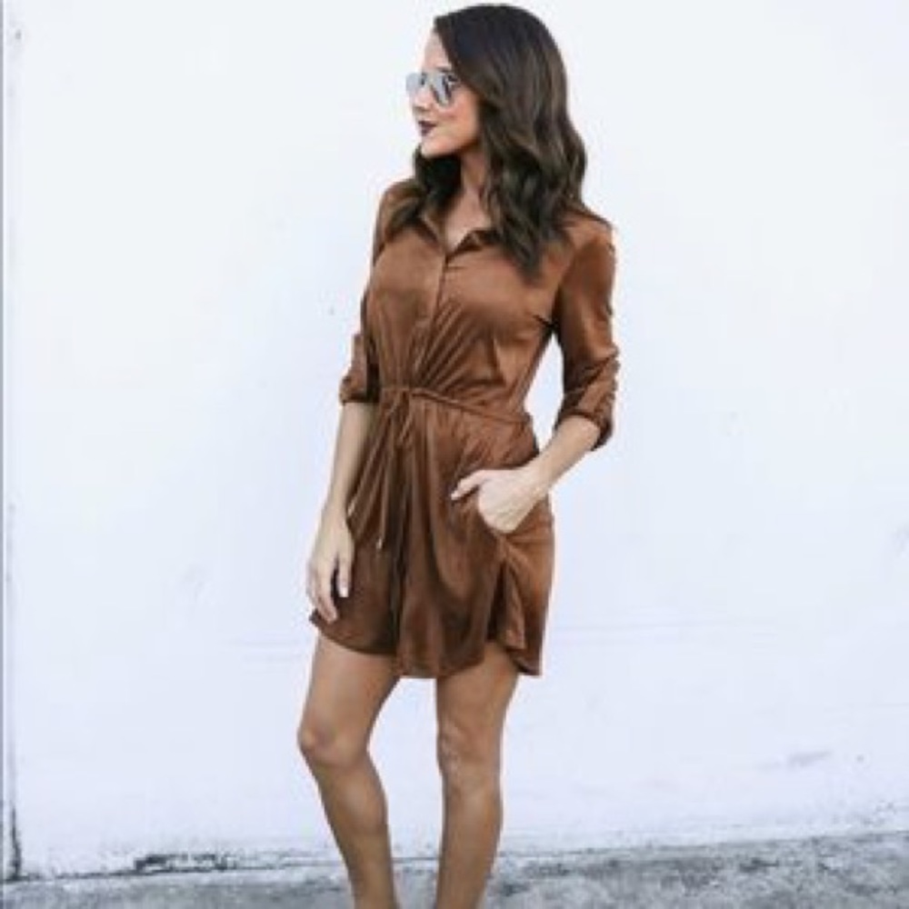 Faux suede shirt dress